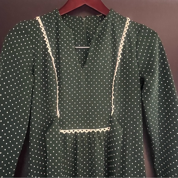 Vintage 70s Bib Front Tie Back Prairie Long Sleeve Maxi Dress - Picture 7 of 14